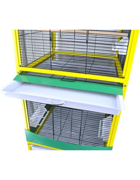 Voliera uccelli a 2 piani, vassoio centrale